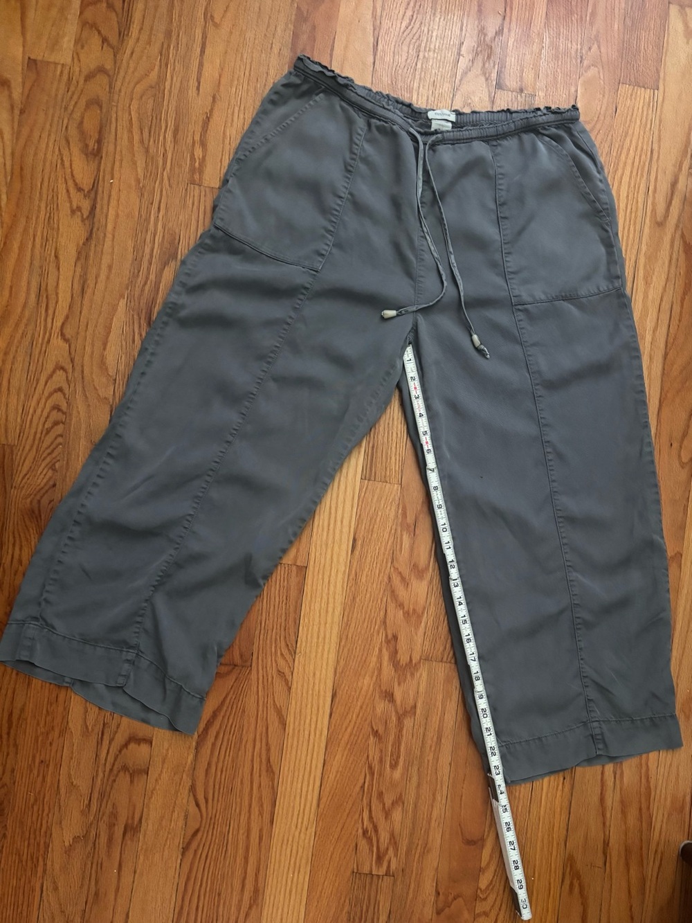 Anthropologie Gray Lyocell Wide Leg Crop Pants Pull On Drawstring Elastic Waist - Picture 5 of 7